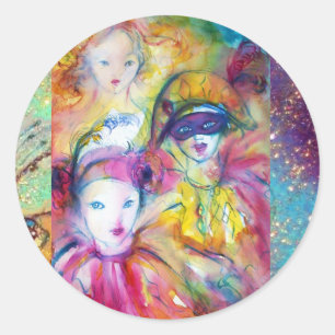 ARLECCHINO PIERO AND COLOMBINA MASQUERADE PARTY CLASSIC ROUND STICKER