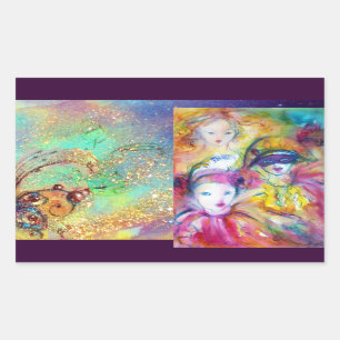 ARLECCHINO PIERO AND COLOMBINA MASQUERADE PARTY RECTANGULAR STICKER