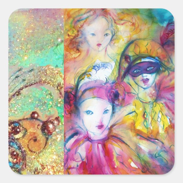 ARLECCHINO PIERO AND COLOMBINA MASQUERADE PARTY SQUARE STICKER (Front)
