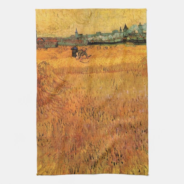 Arles: View from Wheat Fields by Vincent van Gogh Tea Towel (Vertical)