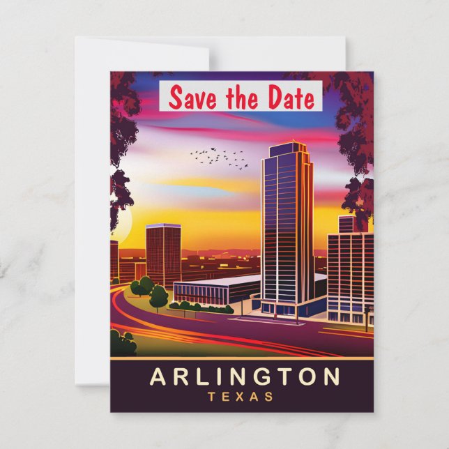 Arlington Texas City Sunset Wedding Invitation (Front)