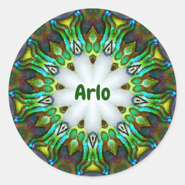 ARLO ~ Personalised Paua Shell Fractal ~ Classic Round Sticker (Front)