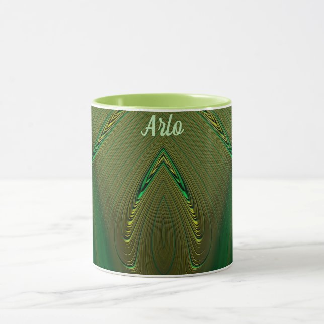 ARLO ~ Zany 3D Fractal ~ Gold Green  Mug (Center)
