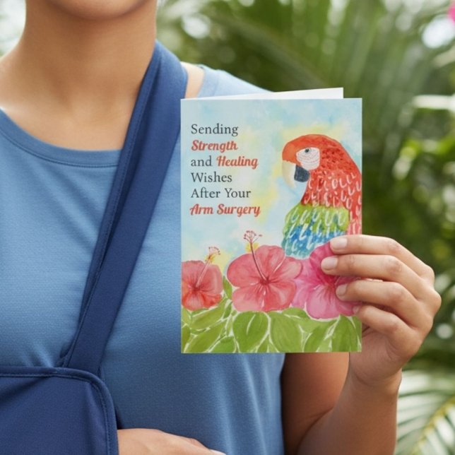 Arm Surgery Healing Scarlet Macaws, Hibiscus Card (Creator Uploaded)