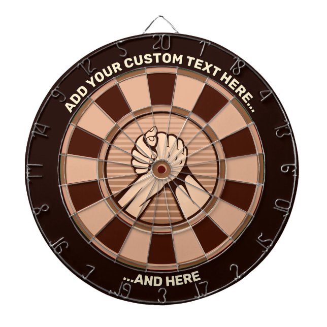 Arm Wrestling Bronze Dartboard with Custom Text (Front)