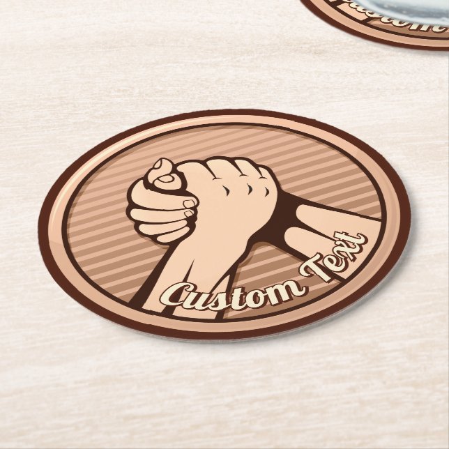 Arm wrestling Bronze Round Paper Coaster (Angled)