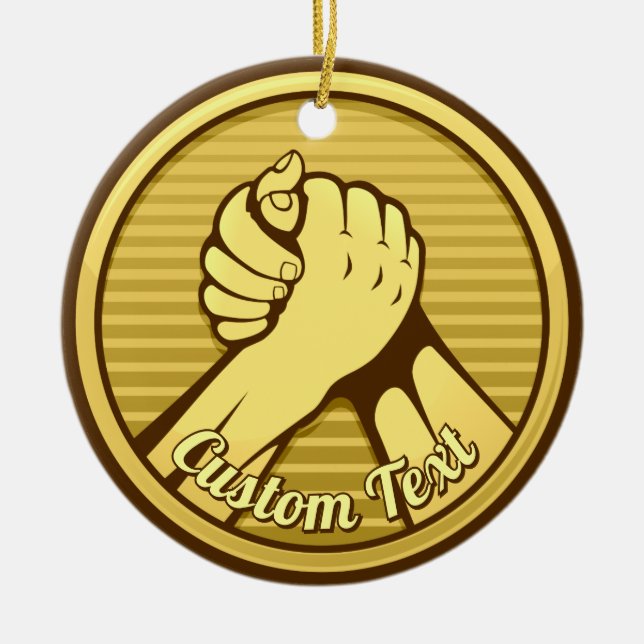 Arm wrestling Gold Ceramic Tree Decoration (Front)
