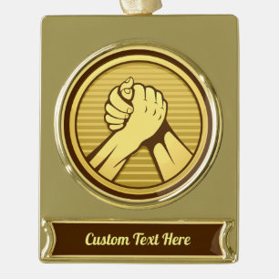 Arm wrestling Gold Plated Banner Ornament