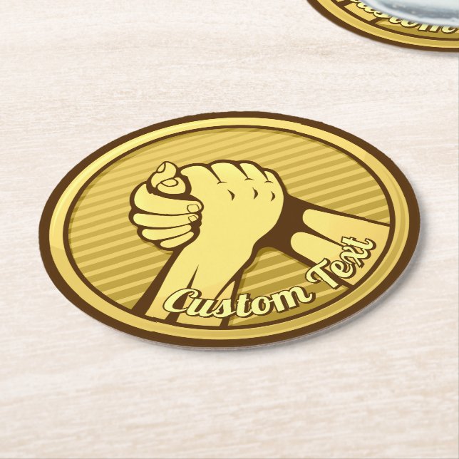 Arm wrestling Gold Round Paper Coaster (Angled)