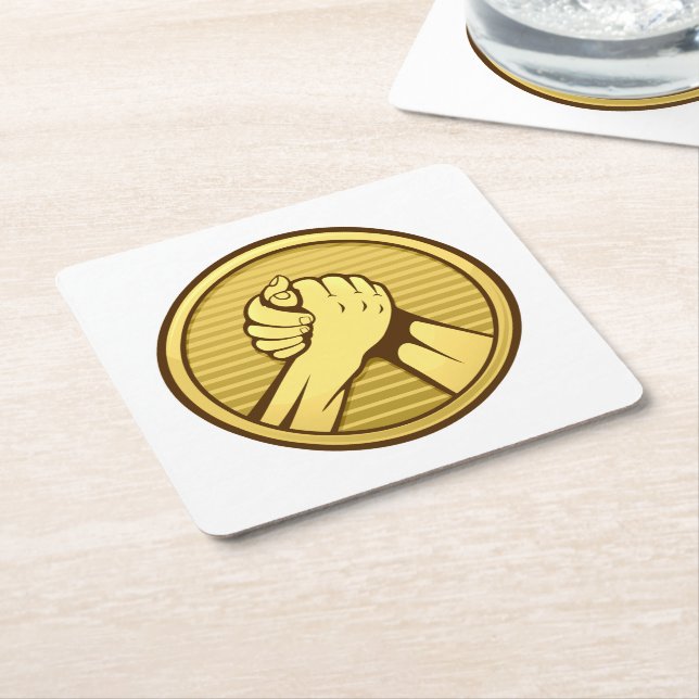 Arm wrestling Gold Square Paper Coaster (Angled)