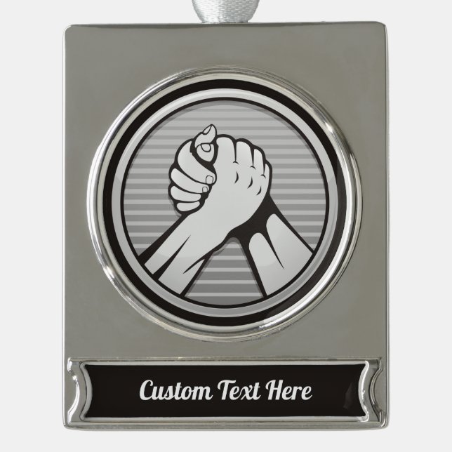 Arm wrestling Silver Plated Banner Ornament (Front)