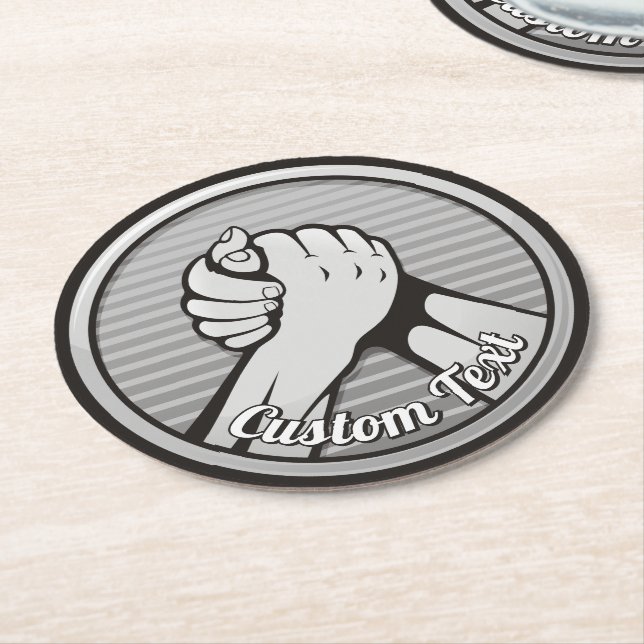 Arm wrestling Silver Round Paper Coaster (Angled)