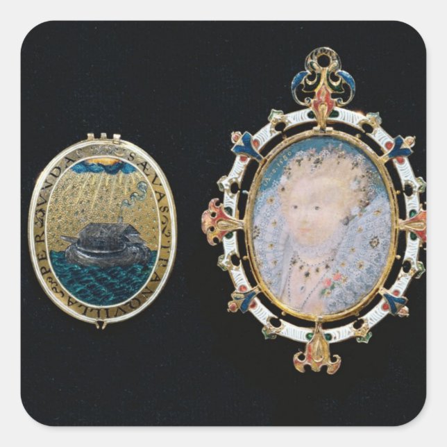 Armada Jewel, miniature of Queen Elizabeth I enclo Square Sticker (Front)