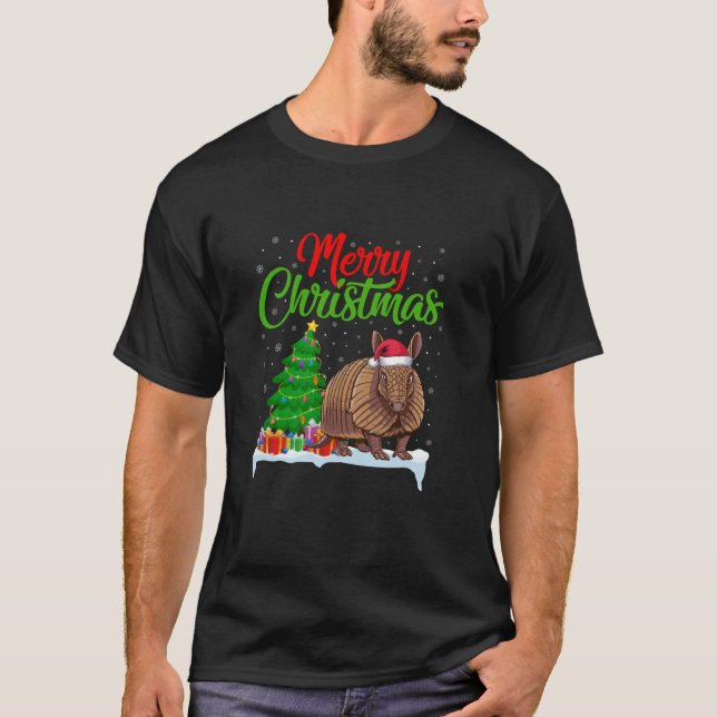 Armadillo Christmas Tree Lights Funny Xmas Armadil T-Shirt (Front)