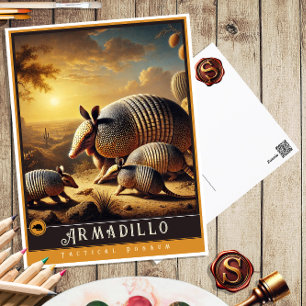 Armadillo Cute Family Vintage Animal Postcard