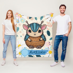 Armadillo Cute Kawaii Warrior Print Fleece Blanket