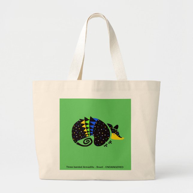 ARMADILLO -Endangered animal - Wildlife -Green Large Tote Bag (Front)