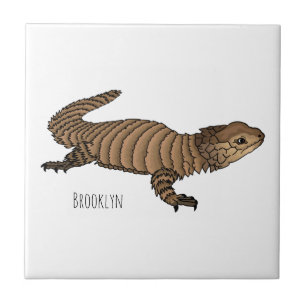 Armadillo girdled lizard cartoon illustration ceramic tile