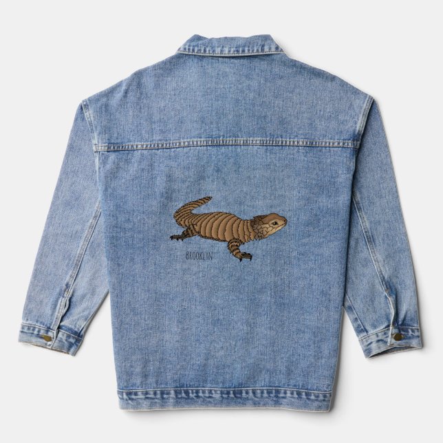 Armadillo girdled lizard cartoon illustration  denim jacket (Back)