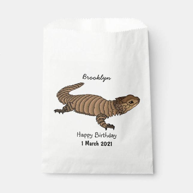 Armadillo girdled lizard cartoon illustration favour bag (Front)