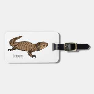 Armadillo girdled lizard cartoon illustration luggage tag