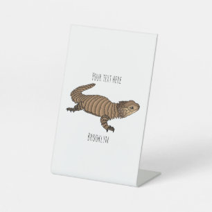 Armadillo girdled lizard cartoon illustration pedestal sign