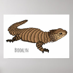 Armadillo girdled lizard cartoon illustration  poster