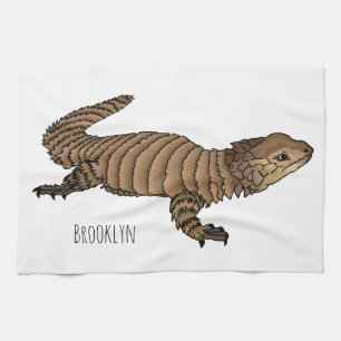 Armadillo girdled lizard cartoon illustration tea towel