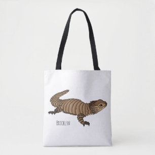 Armadillo girdled lizard cartoon illustration  tote bag