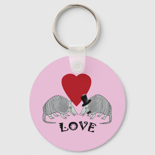 Armadillo Heart Love Pink Key Ring
