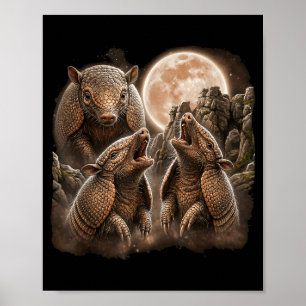 Armadillo howling moon design funny animal poster