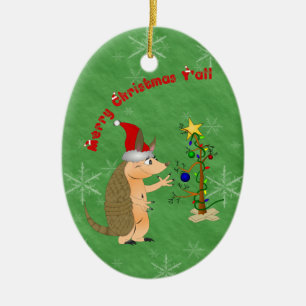 Armadillo Merry Christmas Ornament
