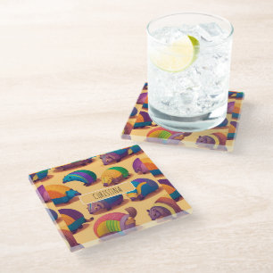 Armadillo Pastel Colourful Personalised Pattern Glass Coaster