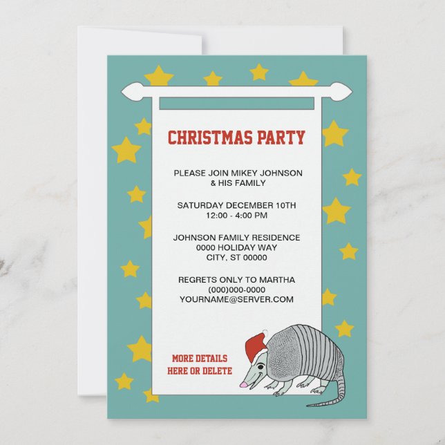 Armadillo Santa Christmas Party (vintage green) Invitation (Front)