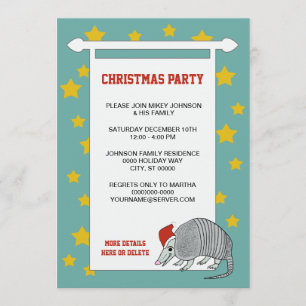 Armadillo Santa Christmas Party (vintage green) Invitation