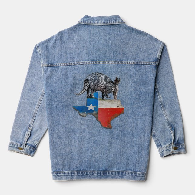 Armadillo Texas State Flag Map Denim Jacket (Back)