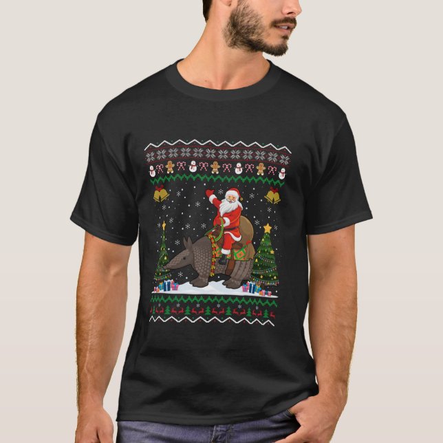 Armadillo Ugly Xmas Gift Santa Riding Armadillo Ch T-Shirt (Front)
