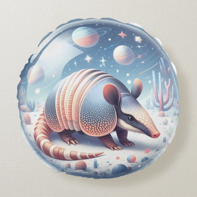 Armadillo with Cosmic BackgroundArm Round Cushion (Front)