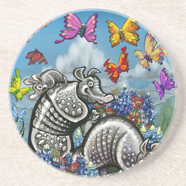 Armadillos Bluebonnets Butterflies Wildflowers Coaster (Front)