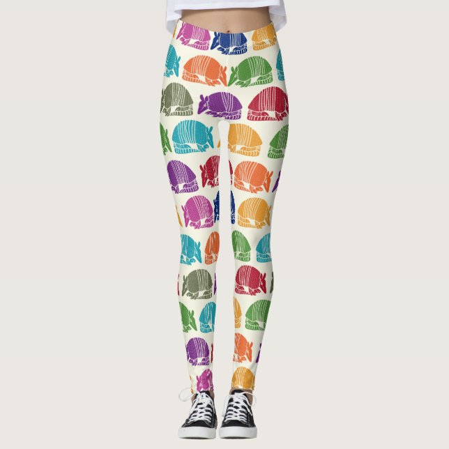 Armadillos Colourful Patterned Cream Ivory Leggings (Front)