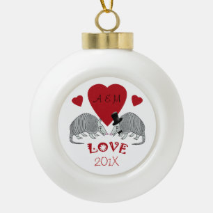 Armadillos in Love Christmas Keepsake Ceramic Ball Christmas Ornament