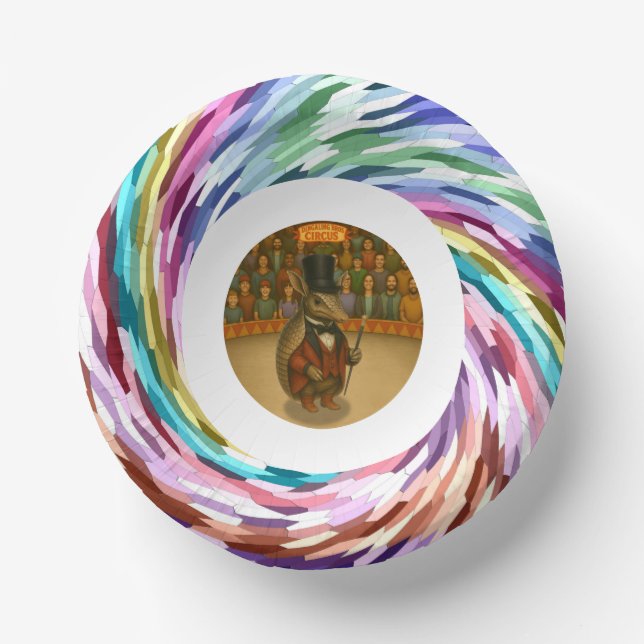Armand, armadillo ringmaster paper plate (Front)