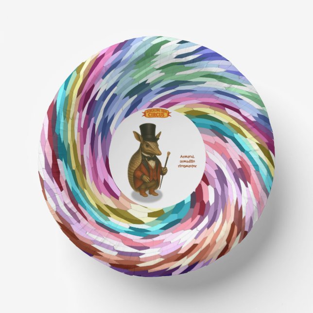 Armand, armadillo ringmaster paper plate (Front)