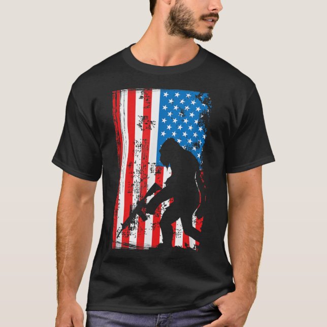 Armed Bigfoot Sasquatch AR-15 Patriotic American F T-Shirt (Front)