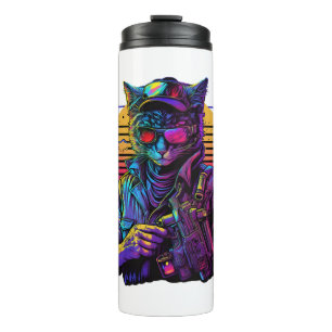 Armed Cat in Night City Cyberpunk Game Thermal Tumbler