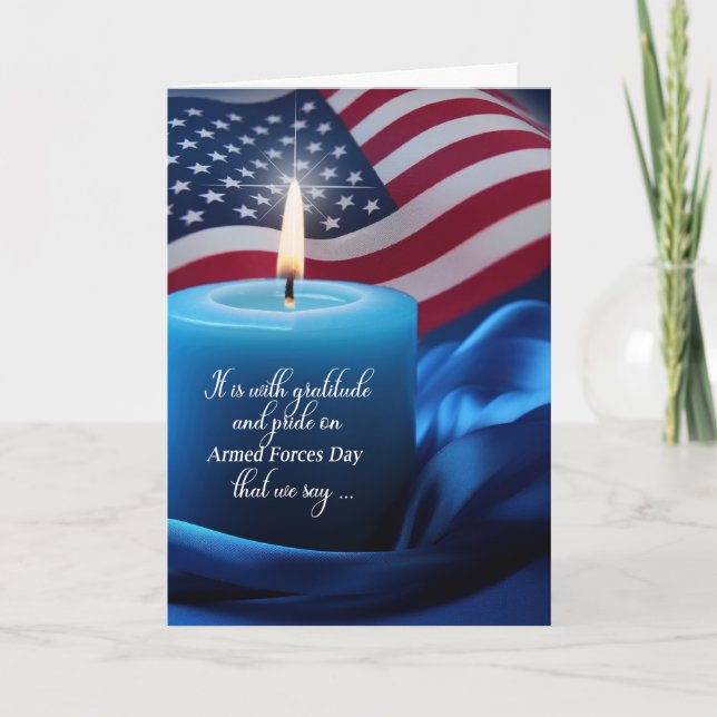 Armed Forces Day Lit Candle with Flag Holiday Card (Front)