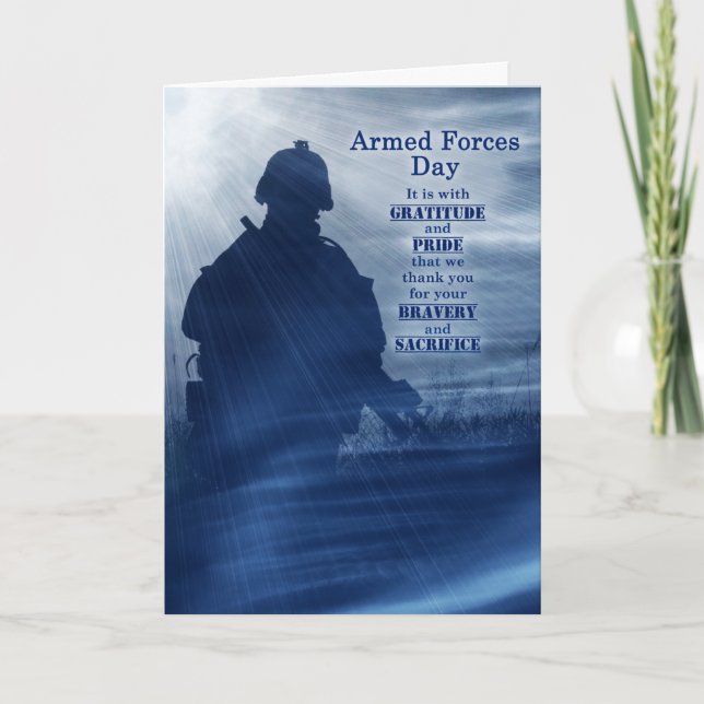 Armed Forces Day Soldier Shades of Blue Holiday Card (Front)