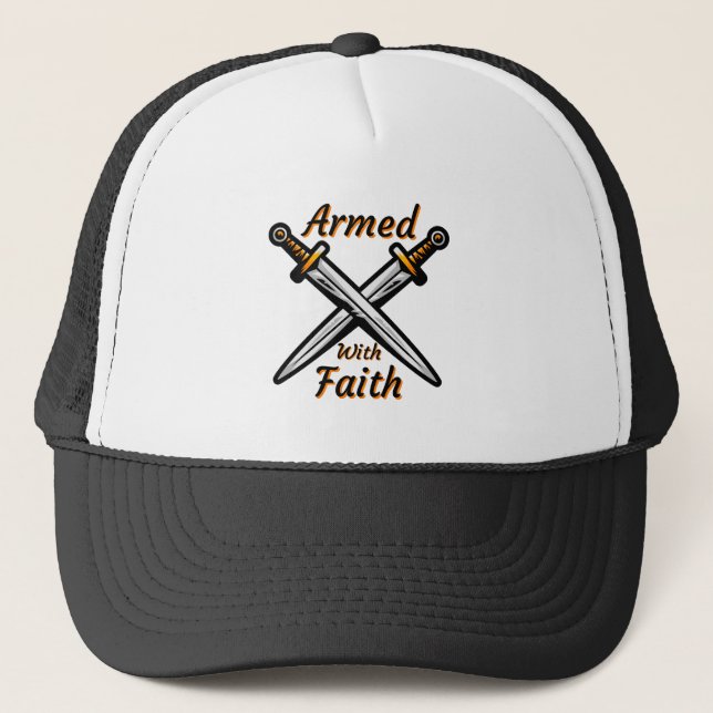 Armed With Faith Biblical Quote Trucker Hat (Front)