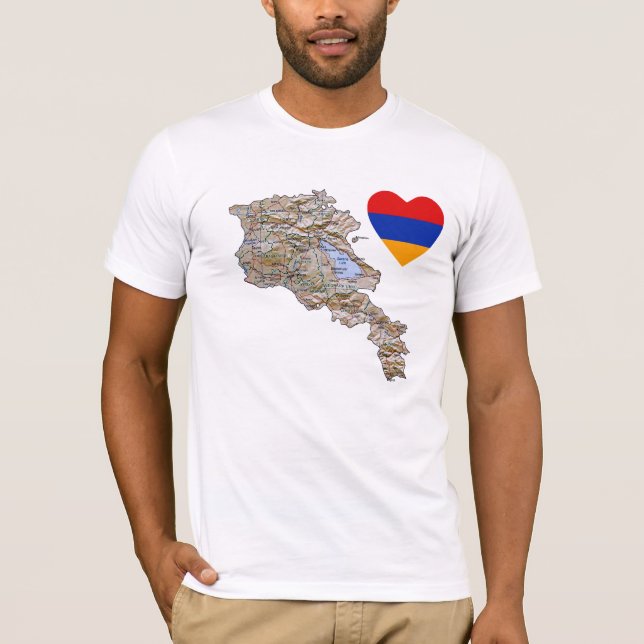Armenia Flag Heart and Map T-Shirt (Front)
