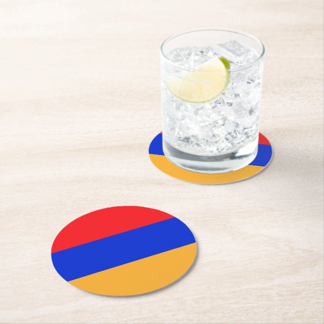 Armenia flag round paper coaster (Insitu)